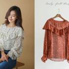 Round-neck Ruffled Floral Chiffon Top