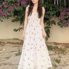 Spaghetti Strap Floral Maxi A-line Dress Dress - White - One Size