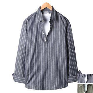 Half-placket Long-sleeve Striped Shirt
