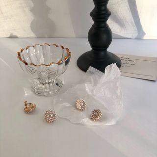 Faux Pearl Flower Stud Earring / Clip-on Earring