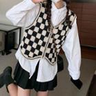 Checker Print Sweater Vest Plaid - Black & White - One Size