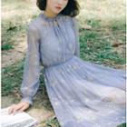 Set: Long-sleeve Embroidered Midi A-line Dress + Slipdress