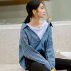 Mock Two-piece Plaid Shirt Blue - One Size