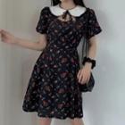 Short Sleeve Peter Pan Collar Cutout Floral A-line Dress