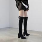 Bow-detail Faux-suede Knee-high Boots