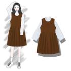 Stand Collar Shirt / Sleeveless A-line Dress