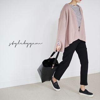 Slit Accent-sleeve Open-front Cardigan