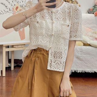 Short-sleeve Pointelle Knit Top / Shorts