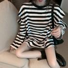 Striped Cold-shoulder T-shirt As Shown In Figure - One Size
