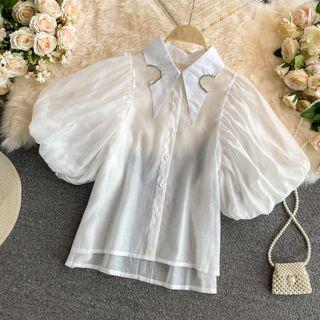 Puff Sleeve Rhinestone Collar Shirt