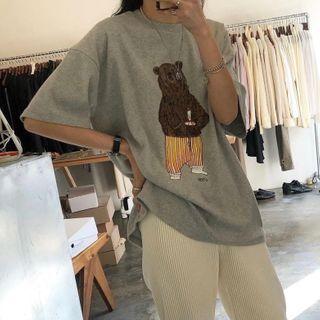 Bear Print Sweatshirt Bear Print - Gray - One Size