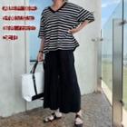 Set: V-neck Striped Top + Band-waist Wide-leg Pants