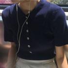 Short-sleeve Knit Polo Shirt / A-line Skirt
