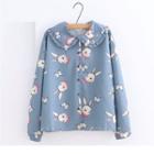 Rabbit Print Ruffled Chiffon Blouse Blue - One Size