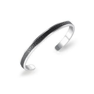 Simple And Classic C-shaped Black Leather 316l Stainless Steel Bangle Silver - One Size