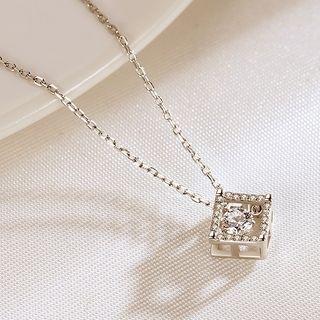 Square Rhinestone Pendant Sterling Silver Necklace