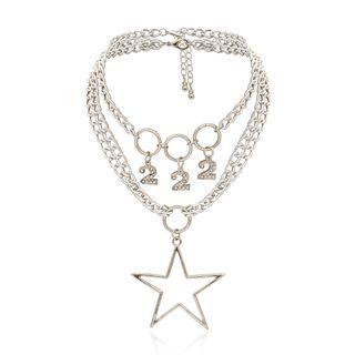 Set: Alloy Star / Numerical Pendant Choker (assorted Designs) 0383 - Silver - One Size