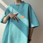 Elbow Sleeve Applique Crinkled T-shirt