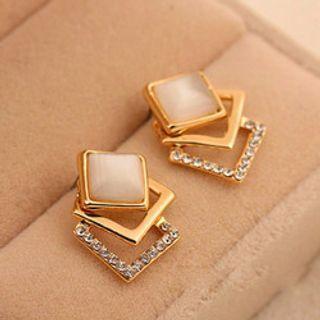 Square Faux Cat Eye Stone Rhinestone Alloy Earring 1 Pair - Gold - One Size