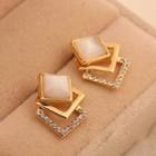 Square Faux Cat Eye Stone Rhinestone Alloy Earring 1 Pair - Gold - One Size