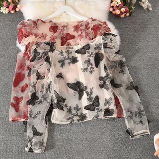 Floral Long-sleeve Top / Camisole Top / Set