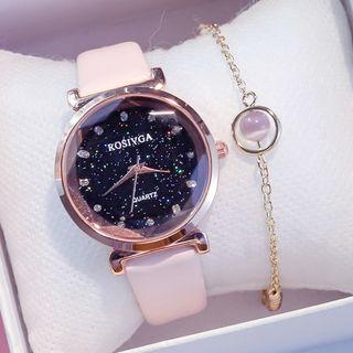 Set: Faux Leather Watch + Bracelet