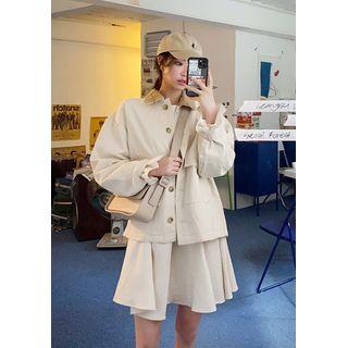Contrast-collar Buttoned Cotton Jacket