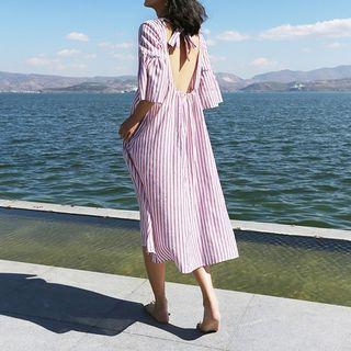Elbow-sleeve Open Back Maxi Sundress