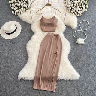 Set: Crop Camisole + High Waist Slit Skirt