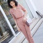 Set: Short-sleeve Double-breasted Shirt + Skinny Pants