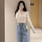 High Waist Tapered Jeans / Knit Crop Top