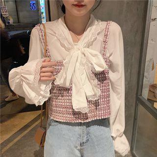 Bow Accent Blouse / Tweed Camisole Top