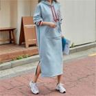 Hooded Printed Napped Pullover Dress