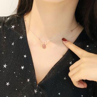 Faux Crystal Pendant Choker Gold Plating - Rose Gold - One Size