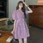 Puff Sleeve Double Breast A-line Dress