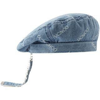 Lettering Chained Denim Beret Hat