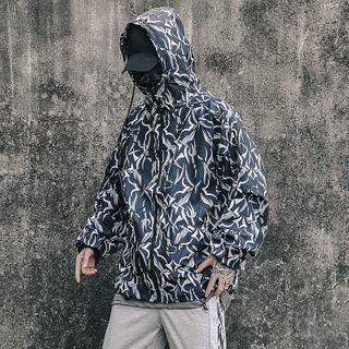 Patterned Zipped Hooded Jacket