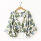 Set: V-neck Cropped Top + Camisole Top Green Leaf - One Size