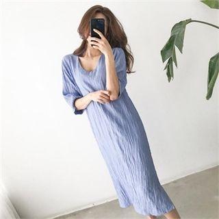 V-neck Crinkled Midi Dress