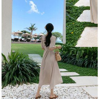 Short-sleeve Maxi Dress With Sash