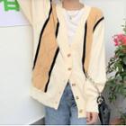 Color Panel Button-up Sweater Beige - One Size