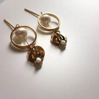 Faux Pearl Bar Drop Earrings/ Clip-on Earrings