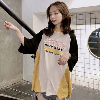 Lettering Contrast Color 3/4-sleeve T-shirt