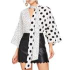Tie-neck 3/4-sleeve Dotted Panel Blouse