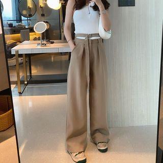 High-waist Belt Wide-leg Dress Pants