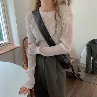 Long-sleeve Shirred T-shirt Off-white - One Size