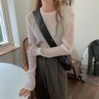 Long-sleeve Shirred T-shirt Off-white - One Size