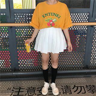 Short-sleeve Strawberry Printed T-shirt Yellow - One Size