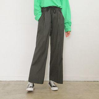 Drawstring-waist Pinstripe Wide-leg Pants