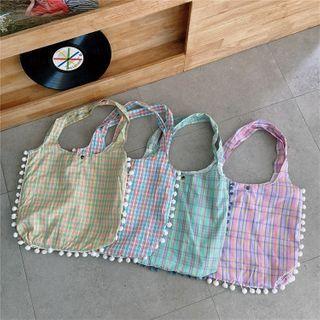 Pom Pom Plaid Canvas Shopper Bag
